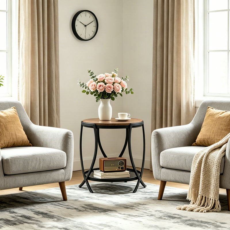 Table de bout avec rangement Aumiller, Noir, Brun rustique