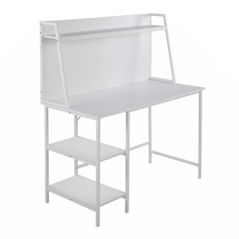 Bureau d'ordinateur l 23,5 po avec huche Ezhno, Blanc, Blanc