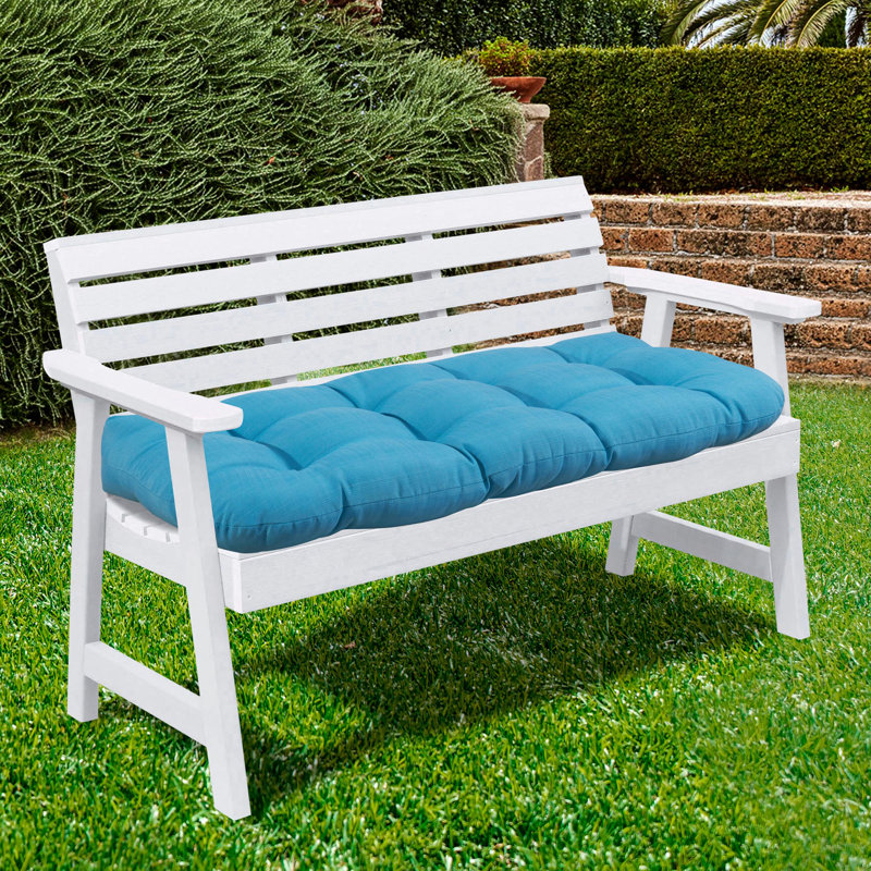 Ebern Designs 44" x 19" Tufted Outdoor Loveseat Cushion Red, Teal