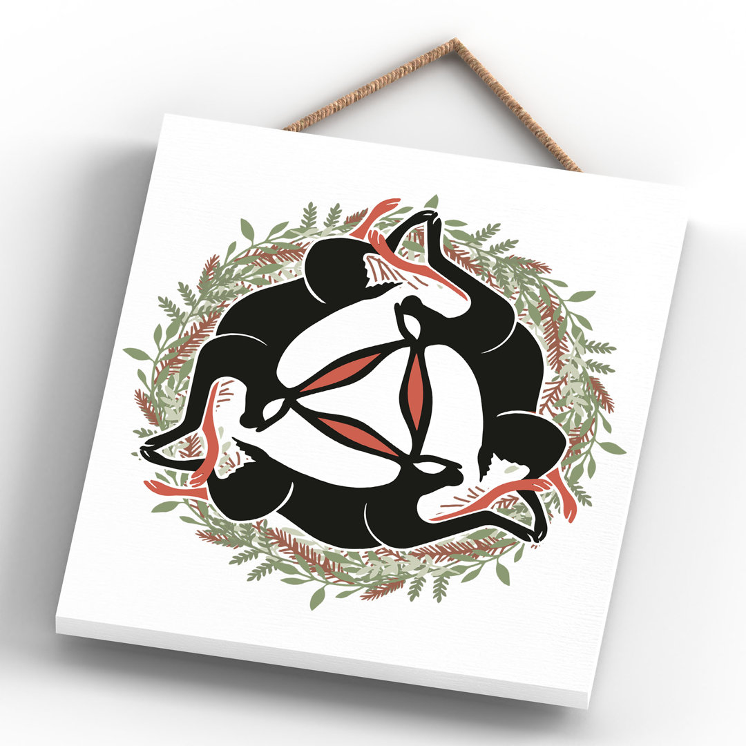 Kana Zodiac Hare Trinity Wreath - Print on Wood