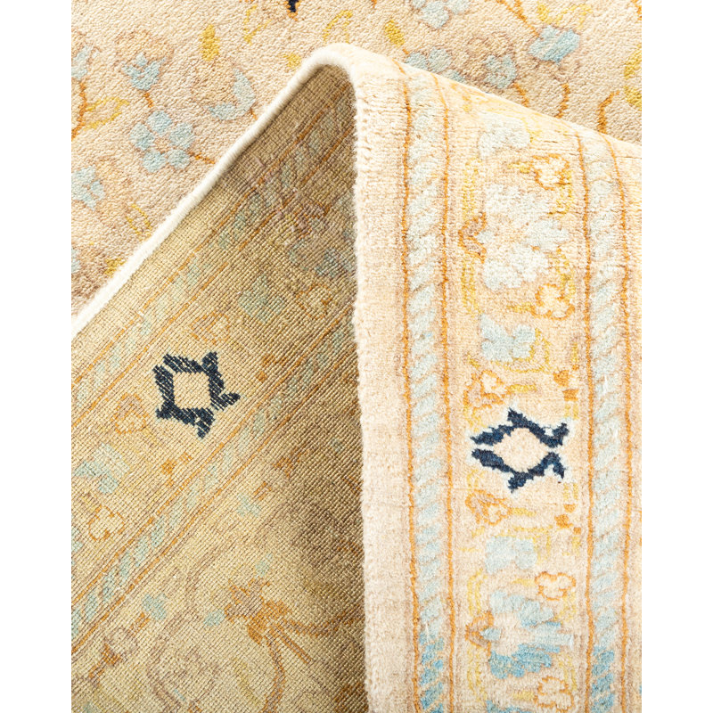 Tapis ivoire traditionnel noué à la main de conception unique 8 pi x 10 pi 2 po Keller