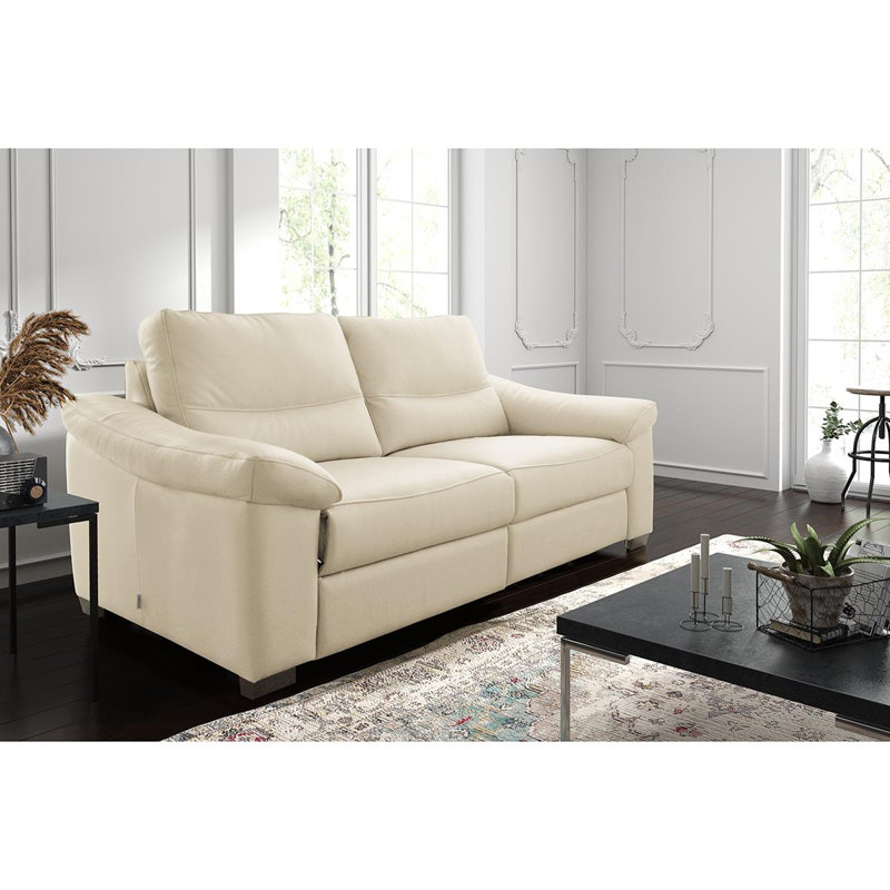 Abbrielle 175cm W Genuine Leather Pillow Top Arms Loveseat, Cream