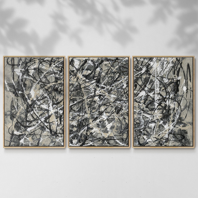 Pollack Homage I - Multi Piece Framed Canvas, 24" H x 48" W x 2" D, Natural 