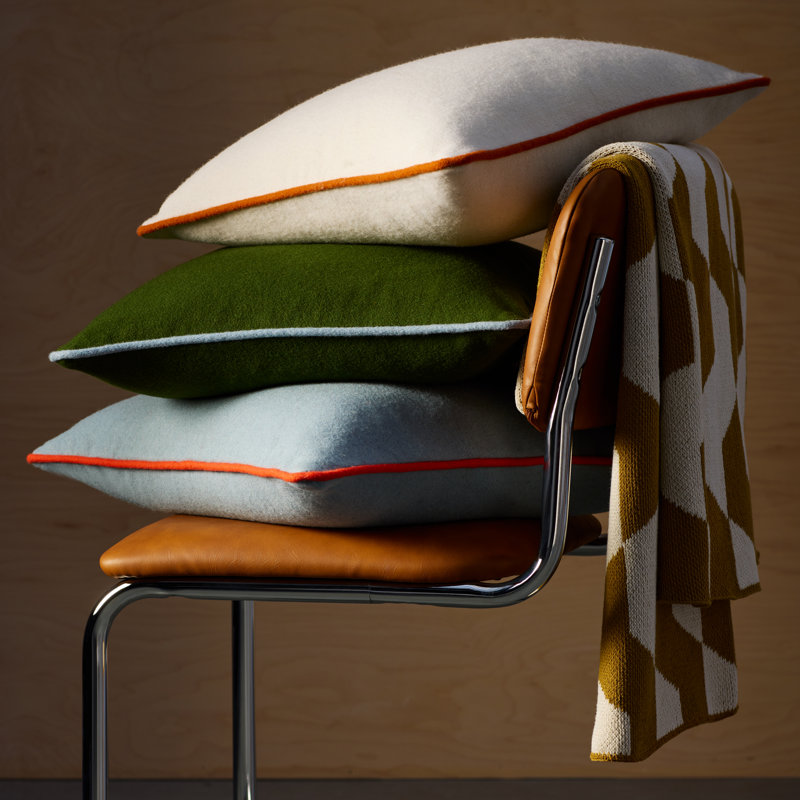 Lombard Wool Blend Throw Pillow, Pillow Cover Only - No Insert, Denim/Orange, 20" x 20"