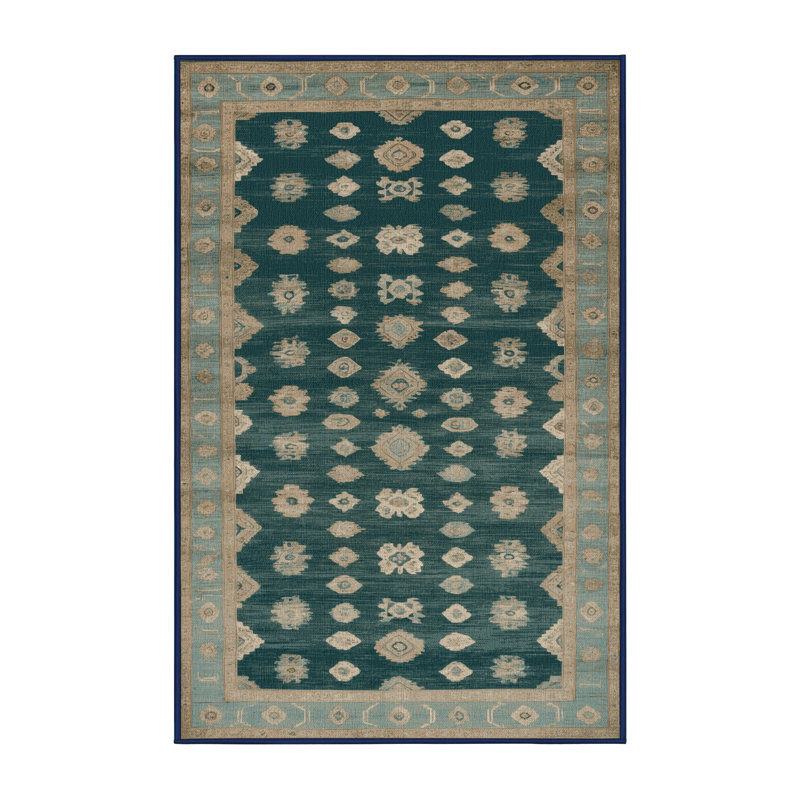 Tapis bleu lavé à la machine, Rectangulaire 2 pi x 3 pi