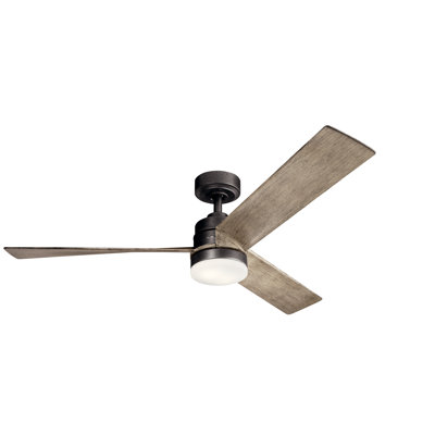 Ventilateur de plafond Kichler Spyn 52 po à 3 pales en fonte vieillie, éclairage DEL, fini gris antique, commande murale