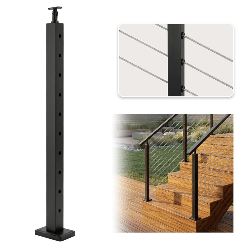 36In Cable Railing Stair Post 30°, Angled Cable Railing Post For Stair Cable Railing System, Matte Black Finish