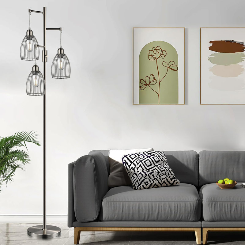 70" Modern Floor Lamp for Living Room, Nickel, Nickel