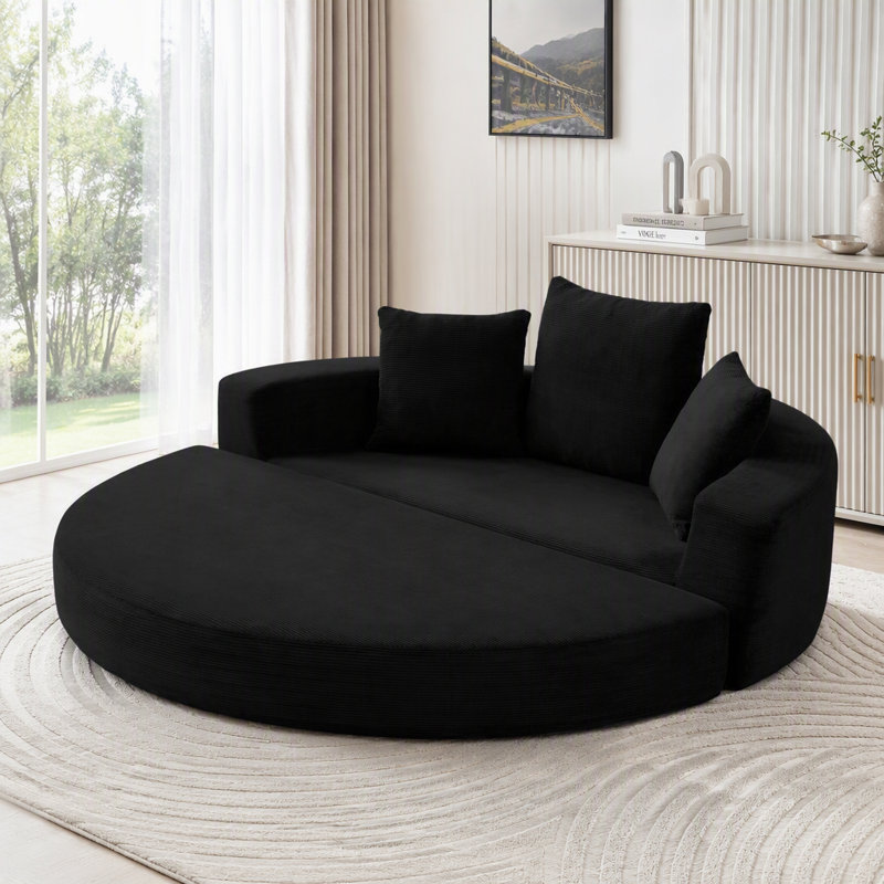 Canapé-lit convertible, multifonctionnel, lit circulaire, futon réglable, Noir