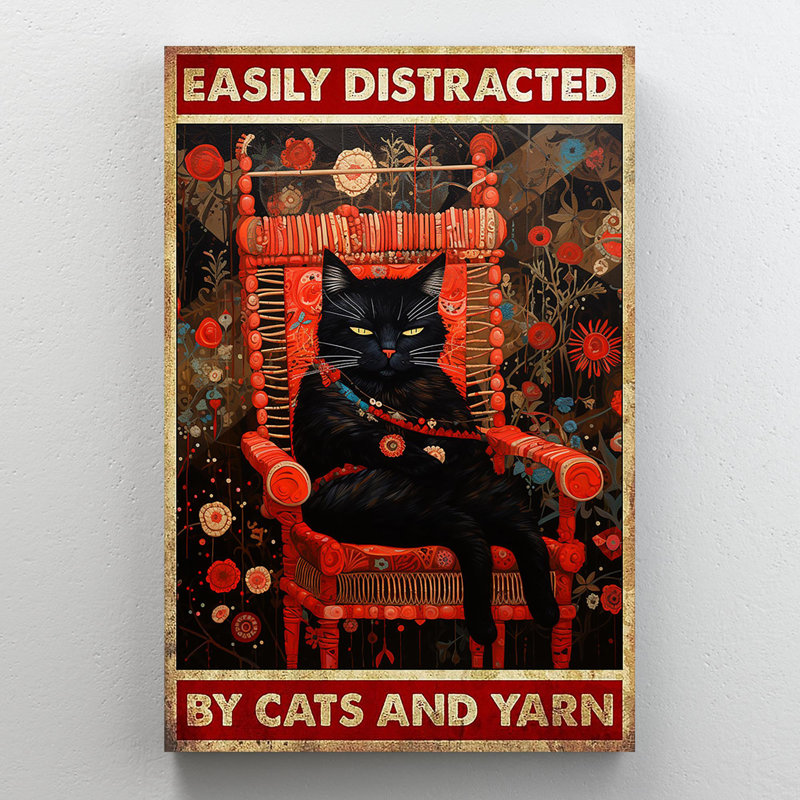 Easily Distracted By Cats And Yarn 2 - 1 Piece Rectangle Graphic Art Print On Wrapped Canvas|0328