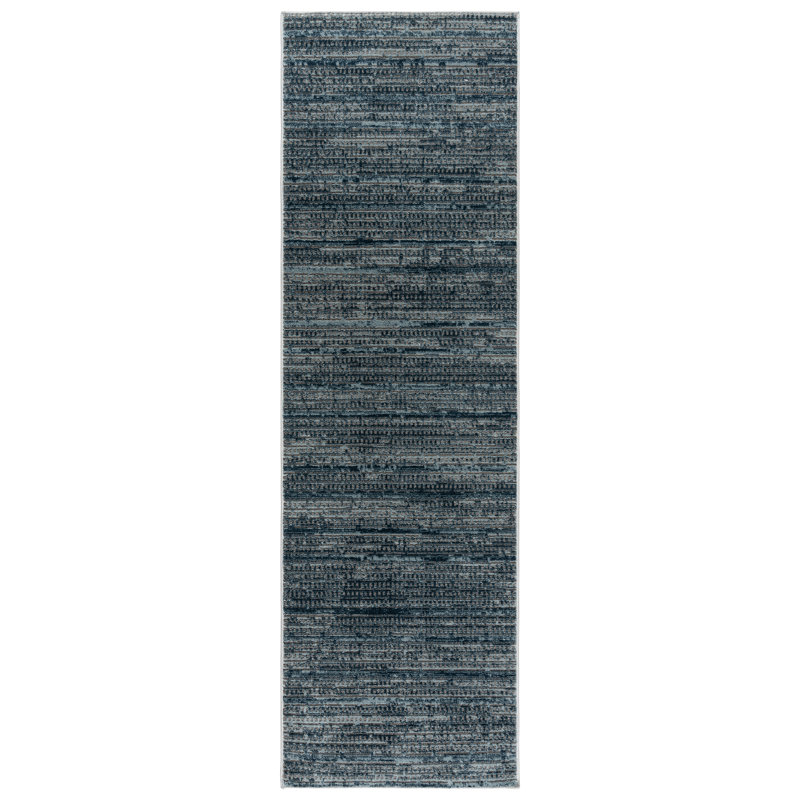 Tapis d'intérieur en polyester rayé bleu gris Miesner Dario, Rectangle 5 pi 3 po x 7 pi