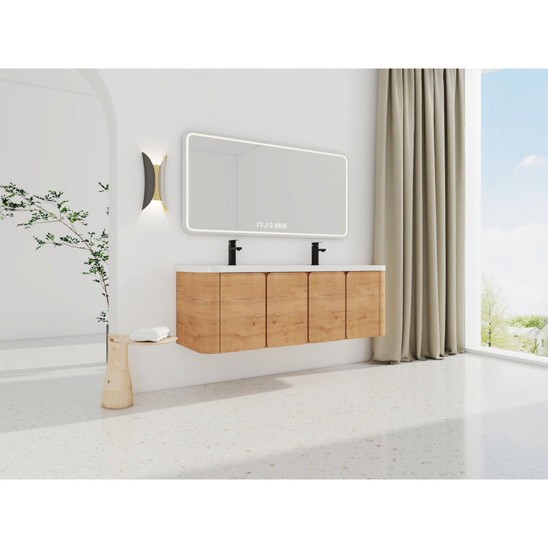 Meuble-lavabo mural avec lavabo en résine et 4 portes à fermeture douce, 20.58 "H x59.46"W x 18.4"D
