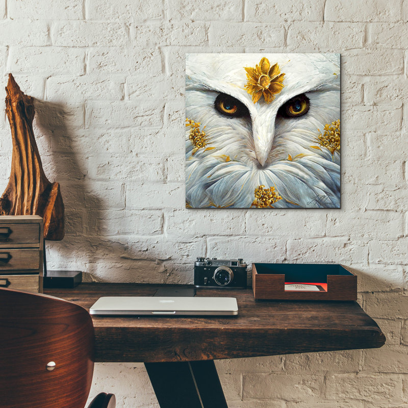 «Snowy White Owl» par Tanya Mavric, art mural en verre acrylique, H 12 po x l 12 po x P 0,13 po