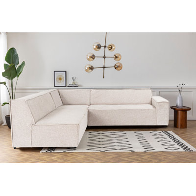 Élégant canapé d'angle, brun clair, 94,5 po x 104,3 po x 27,6 po | Structure 100% charme, 100% tissu de lin, 32 mousse pour plus de confort | Design élégant avec pieds en plastique de 5,0 pouces | Parfait pour le salon et les espaces modernes