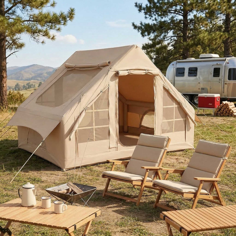 Tente de camping gonflable résistante aux rayons UV pour 4 à 6 personnes avec 4 fenêtres moustiquaires respirantes et 2 portes à fermeture à glissière pour le camping en plein air