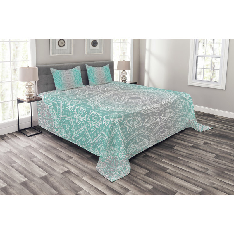 Arabella Grey/Mint Microfibre Bedspread, 220 x 264 cm