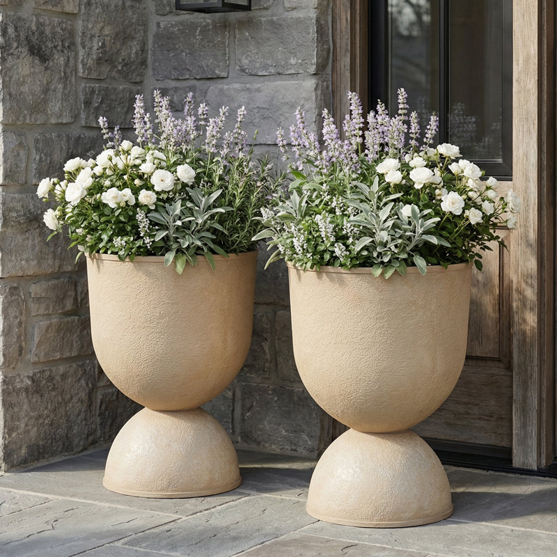 18.3 Inch Tall PE Tumbler-shaped Planter Pots, Beige