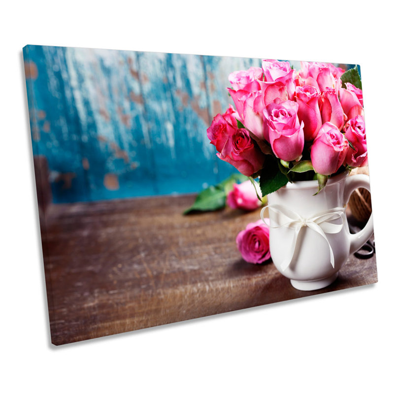 Pink Roses Flower Pot - Wrapped Canvas Print, 40.6cm H x 61cm W
