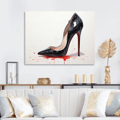 " Fashion Red and Black High Heels Sleek Silhouette III " Mixed Media Print