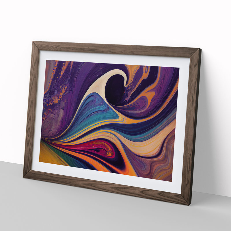 XH1022-6125X Modern Marbling Vol.3 Abstract - Single Picture Frame Print, 46cm H x 64cm W x 2cm D, Walnut