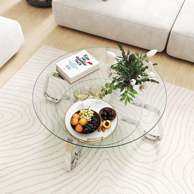 Retro Minimalist Coffee Table – 31.5″ Square Tempered Glass Table With Sleek Silver Metal Frame, Double-Layer Display Shelf, Modern Side Table For Living Room, Office