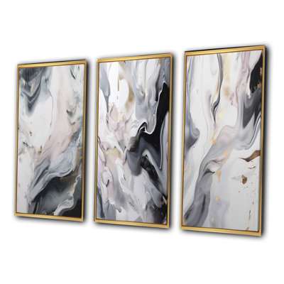 «White and Grey Ripples Of Stone», 3 pièces sur toile