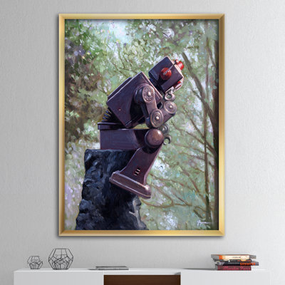«Robot Th pensant dans les bois», reproduction d'art sur toile encadrée