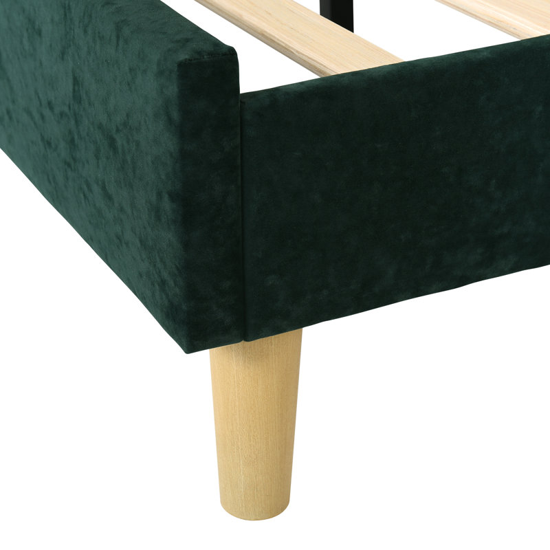 Lit plateforme tapissier avec tête de lit à oreilles Eriksay, Simple, Velours vert encre A
