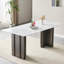Table de salle à manger rectangulaire, style moderne, verre trempé avec plateau de table en marbre, pieds de table brossés mat, convenant à 4 à 6 personnes