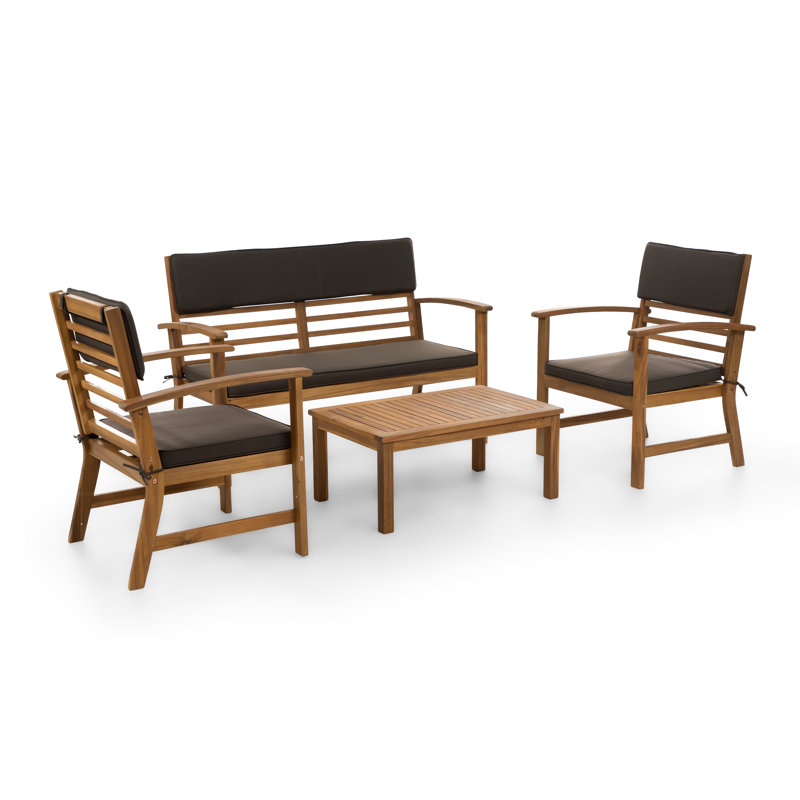 Ensemble de conversation 4 pièces pour l'extérieur, Brun