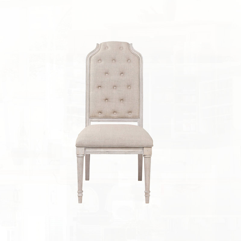 Fabric Upholstered Side Chair with Antique Finish