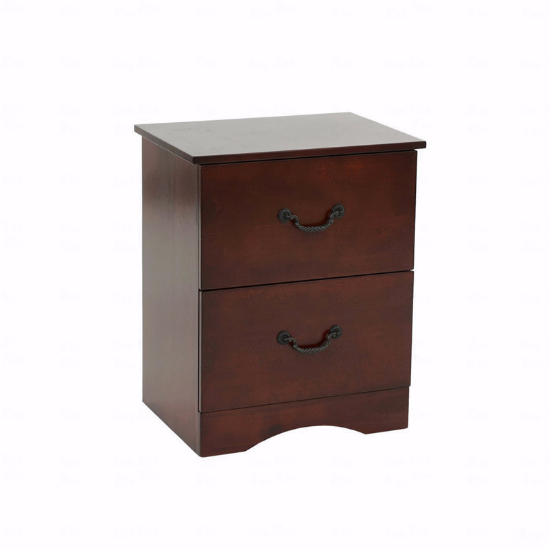 Table de chevet 2 tiroirs en bois de pin, cerisier