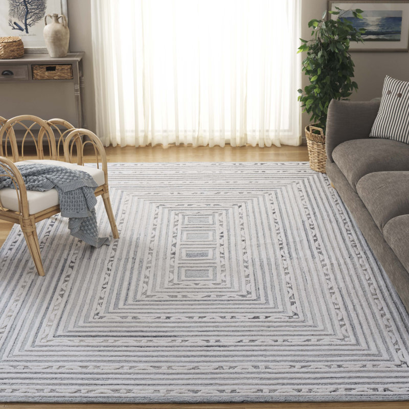 Willabella Ebony Hand Tufted Wool & Cotton Geometric Rug, Rectangle 8' x 10'