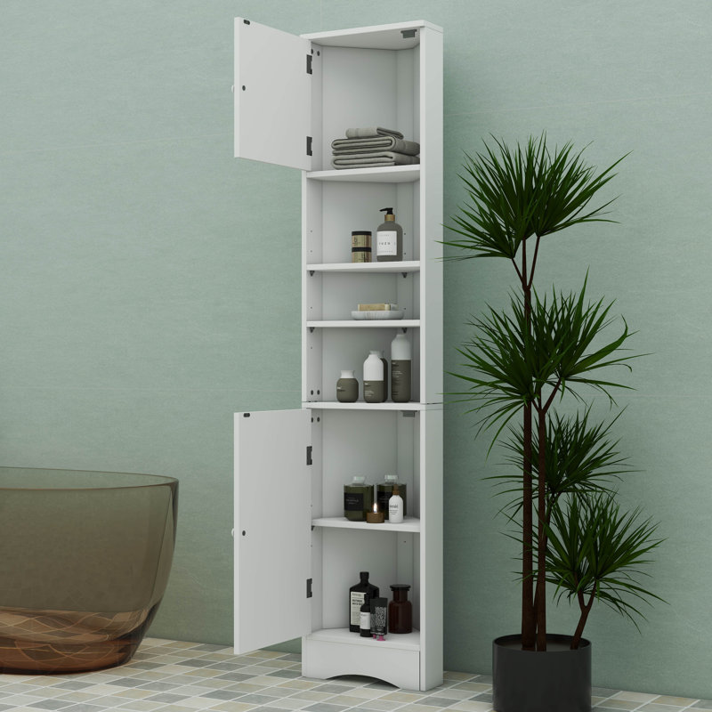Grande armoire d'angle avec 2 portes, 3 tablettes et une tablette exposée, Blanc