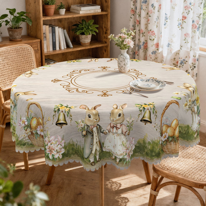 Easter Tablecloth Machine-washable polyester tablecloth, 59.8" Round
