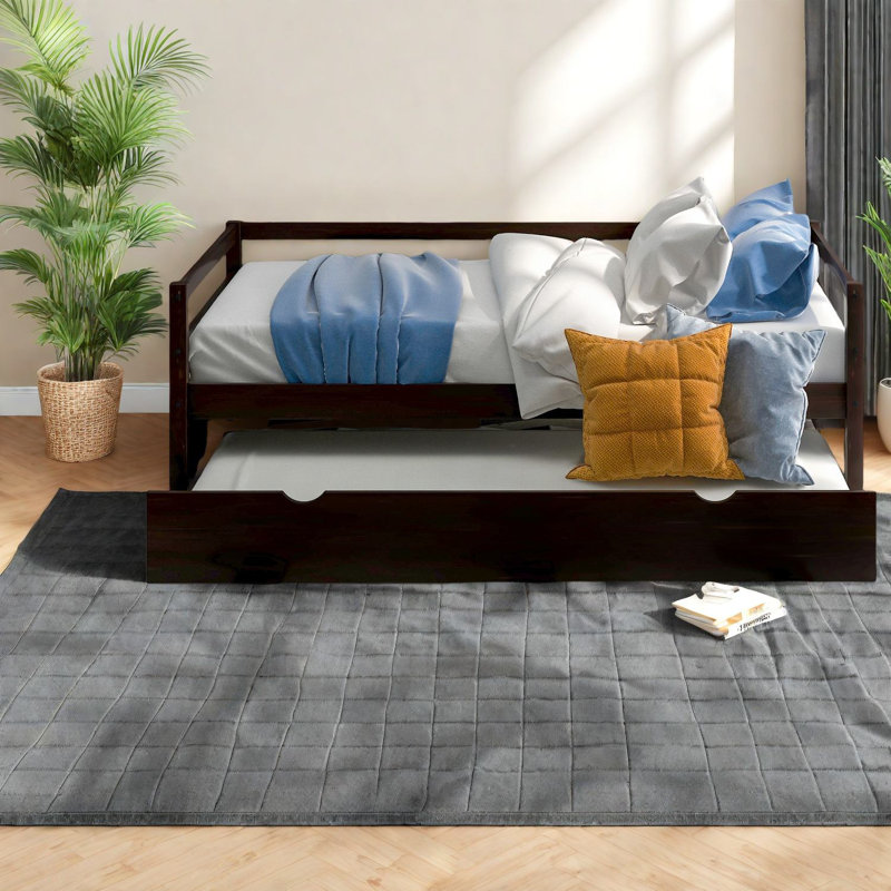 Space-saving Twin Beds With Trundle, Solid Wood Frame, Modern Espresso Finish