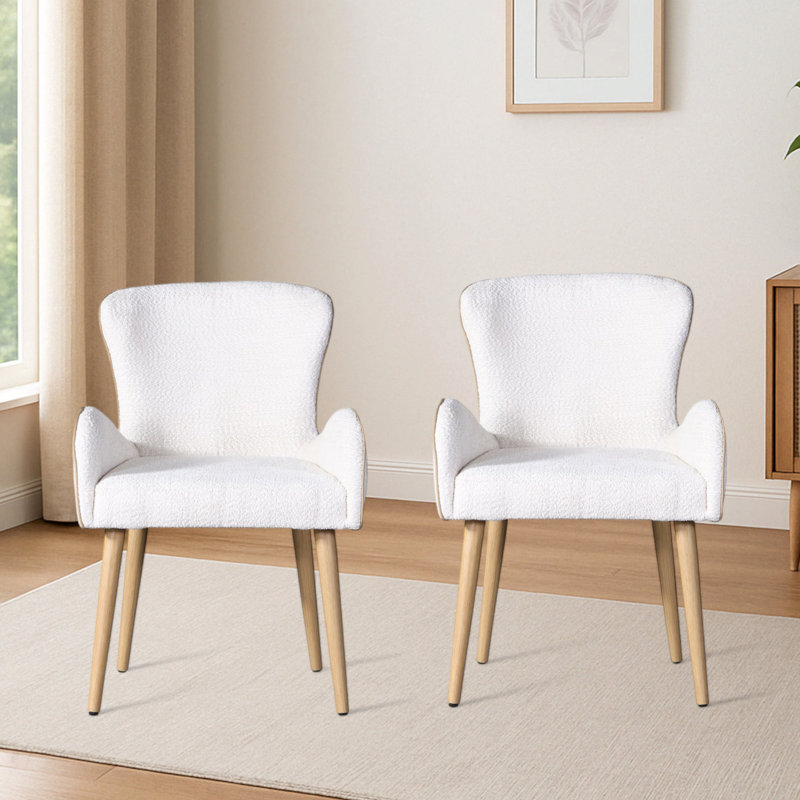 Whisper Beige Boucle & Oak Finish Side Chair (Set-2)