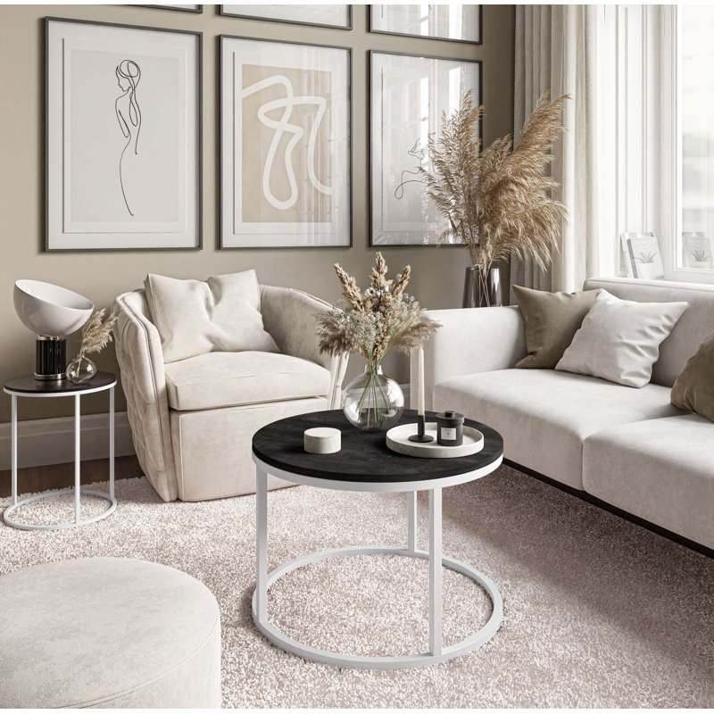 Candance Frame Coffee Table, Dark Concrete, White