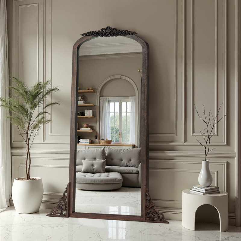 Miroir rétro avec cadre sculpté, Gris anthracite, 67 po x 28 po
