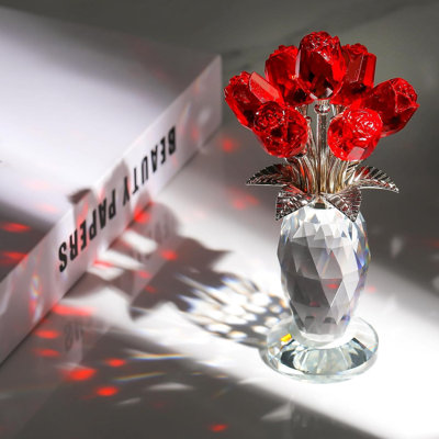 Bouquet de roses en cristal fait à la main avec vase décoratif, décoration florale de table pour la décoration intérieure