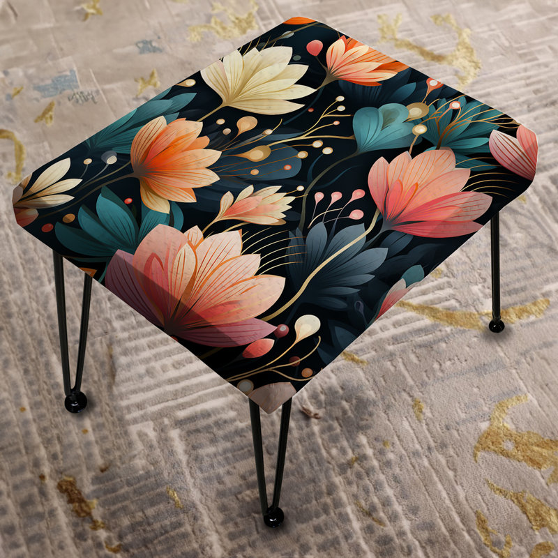 Coral And Green Floral Elegance Fantasy - Floral Rectangle Ottoman