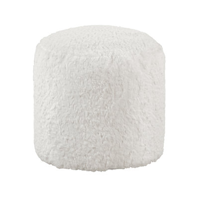 Modern Pouf Off-White Faux Fur Fabric Upholstered Ottoman, Footstool, Non-Slip Floor Pouf, Bean Bag Chair, 1Pc Sitting Pouf
