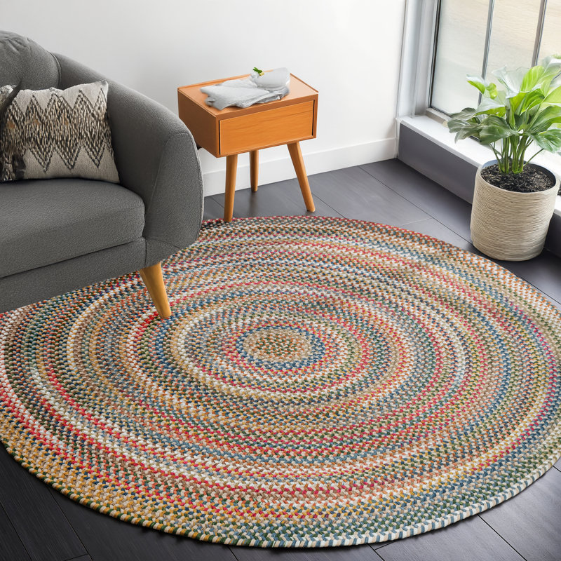 Orval Geometric Handmade Braided Area Rug, Round 8', Green/Blue