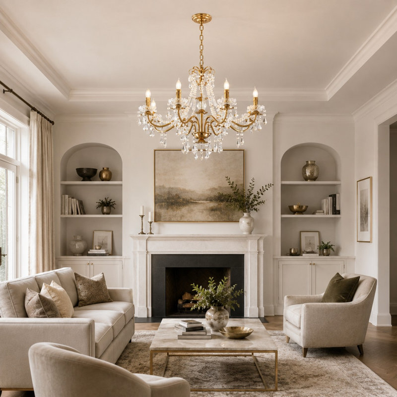 30.7" 8-Head Crystal Adjustable Chain Chandelier for High-Ceiling SpacesChandelier