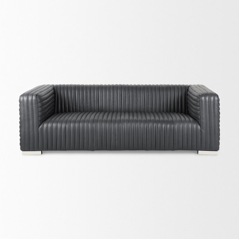 Canapé Mcnew, H 26,5 po x l 86,5 po x P 38,5 po, Cuir véritable noir