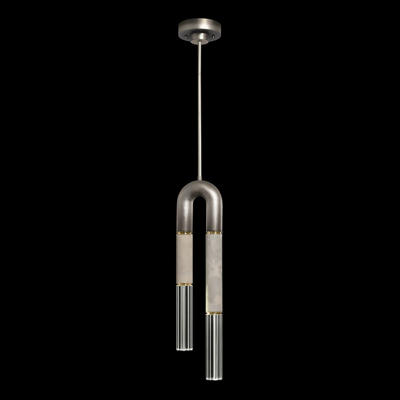 Luminaire suspendu rond 7 po Antonia, Argent ombré / laiton / fumée