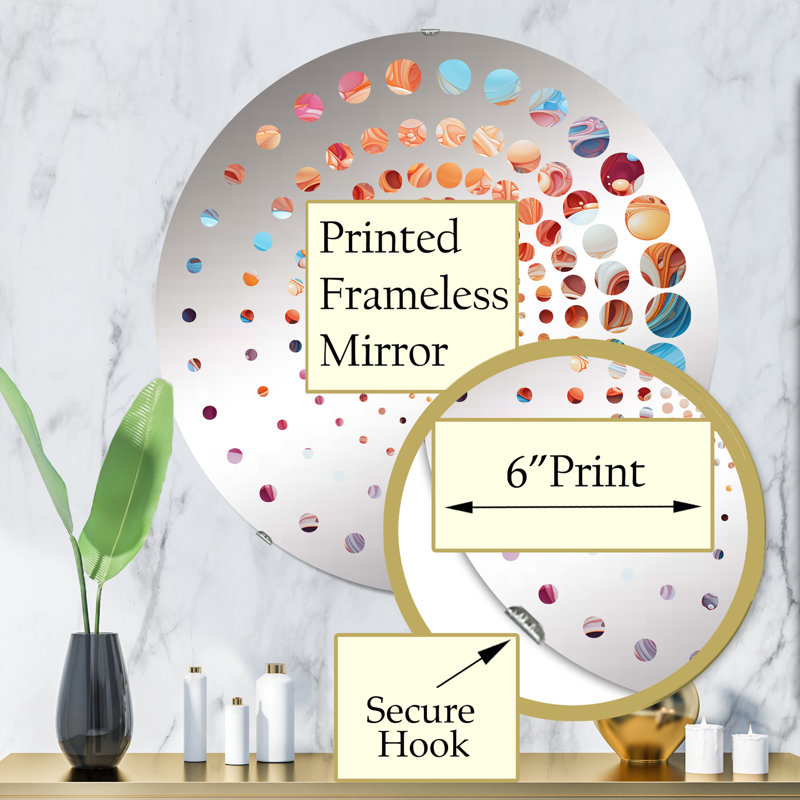 Intricate Multicolor Drip Paint I - Miroir décoratif à points spiralés - MIR111471-Rond, 31,4 po x 31,4 po