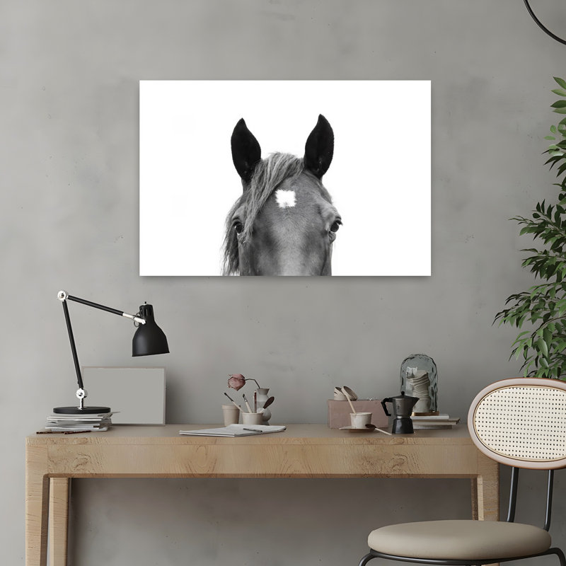 «Peeking Horse», art contemporain abstrait cheval, 16" H x 24" W