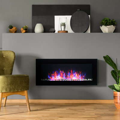 1500W Electric Fireplace, 41.3" Black, Flame Effect & 7 Color Lights, Heats 400 Sq. Ft. Space Black 1500W, Warms 161-400 Room