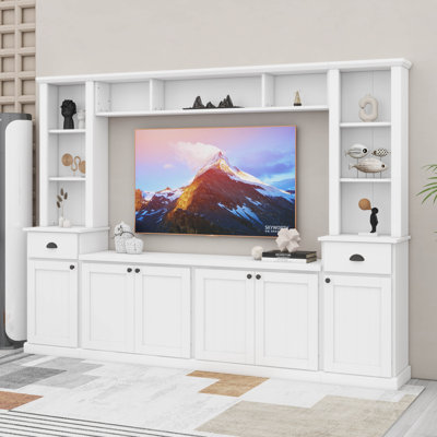 Entertainment Wall Unit With Bridge, Modern TV Entertainment Center, Wood Television Stands With 9 Shelves, 2 Drawers, And 4 Cabinets